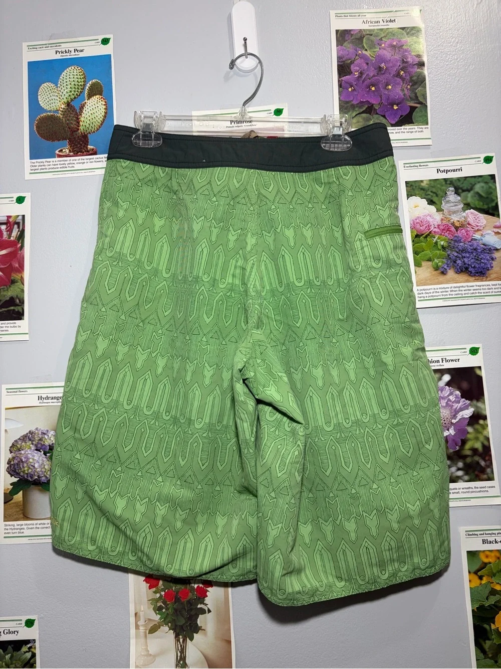 Patagonia Green Patterned Hybrid Board Shorts with Black Waistband